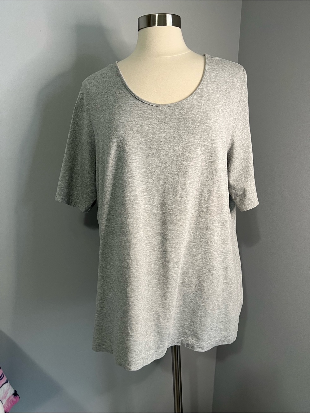 Belle by Kim Gravel Size XL Gray TripleLuxe Elbow Sleeve Knit Top Tee T-Shirt